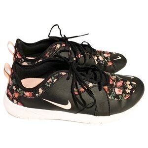 Nike Flex Contact 3 VF Shoes Children’s Girls Size 5.5 Black White Pink Floral